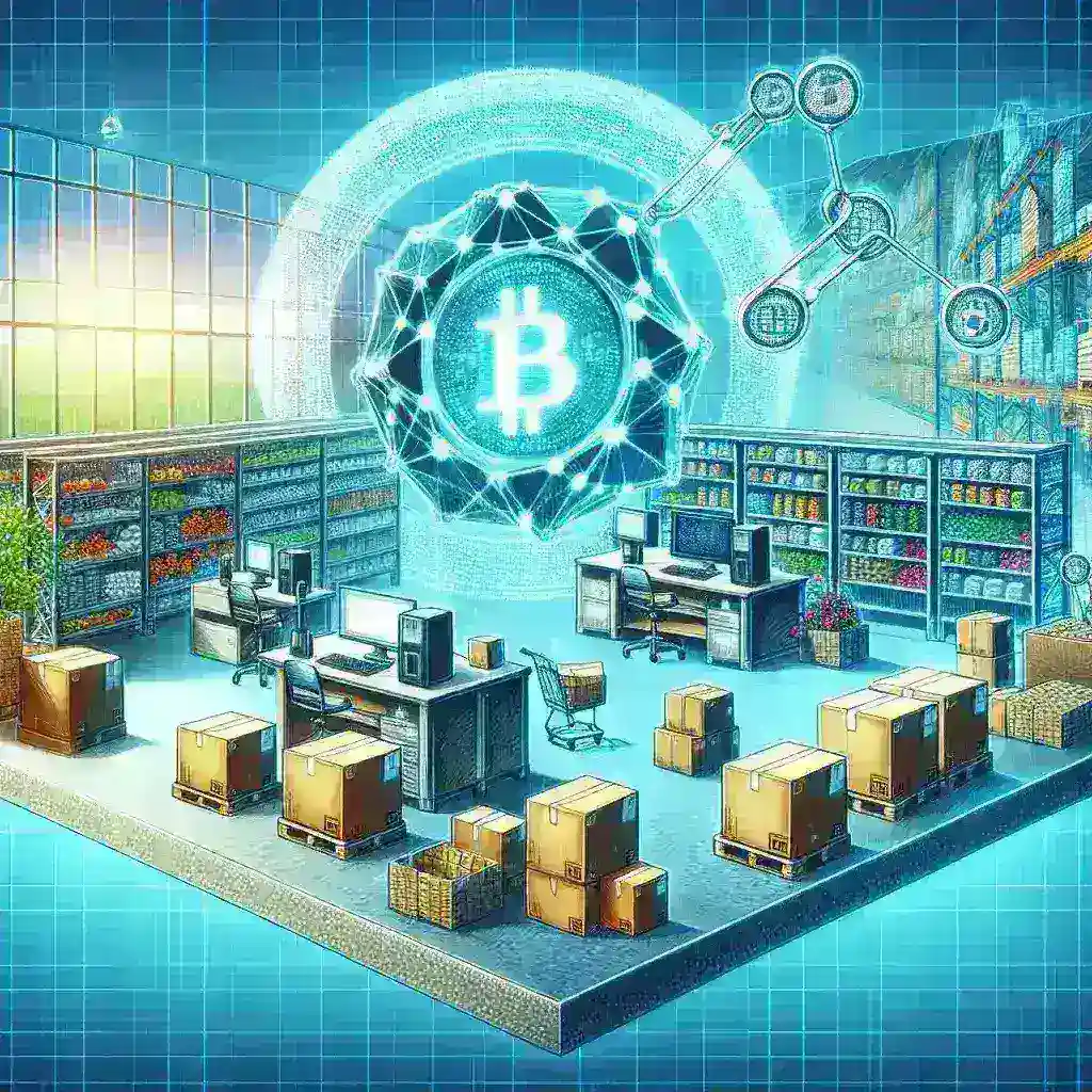 "Infographic illustrating the benefits of blockchain technology for enhancing transparency in local product supply chains, with visuals highlighting data flow, traceability, and security."