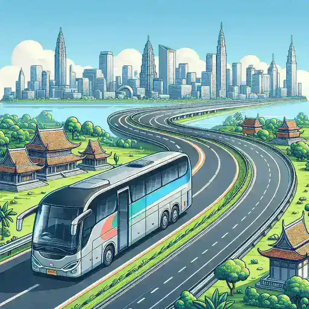 "Bus listrik jarak jauh antar kota dari startup transportasi Indonesia, menampilkan desain modern dan ramah lingkungan, siap melayani perjalanan antar kota dengan efisiensi energi."